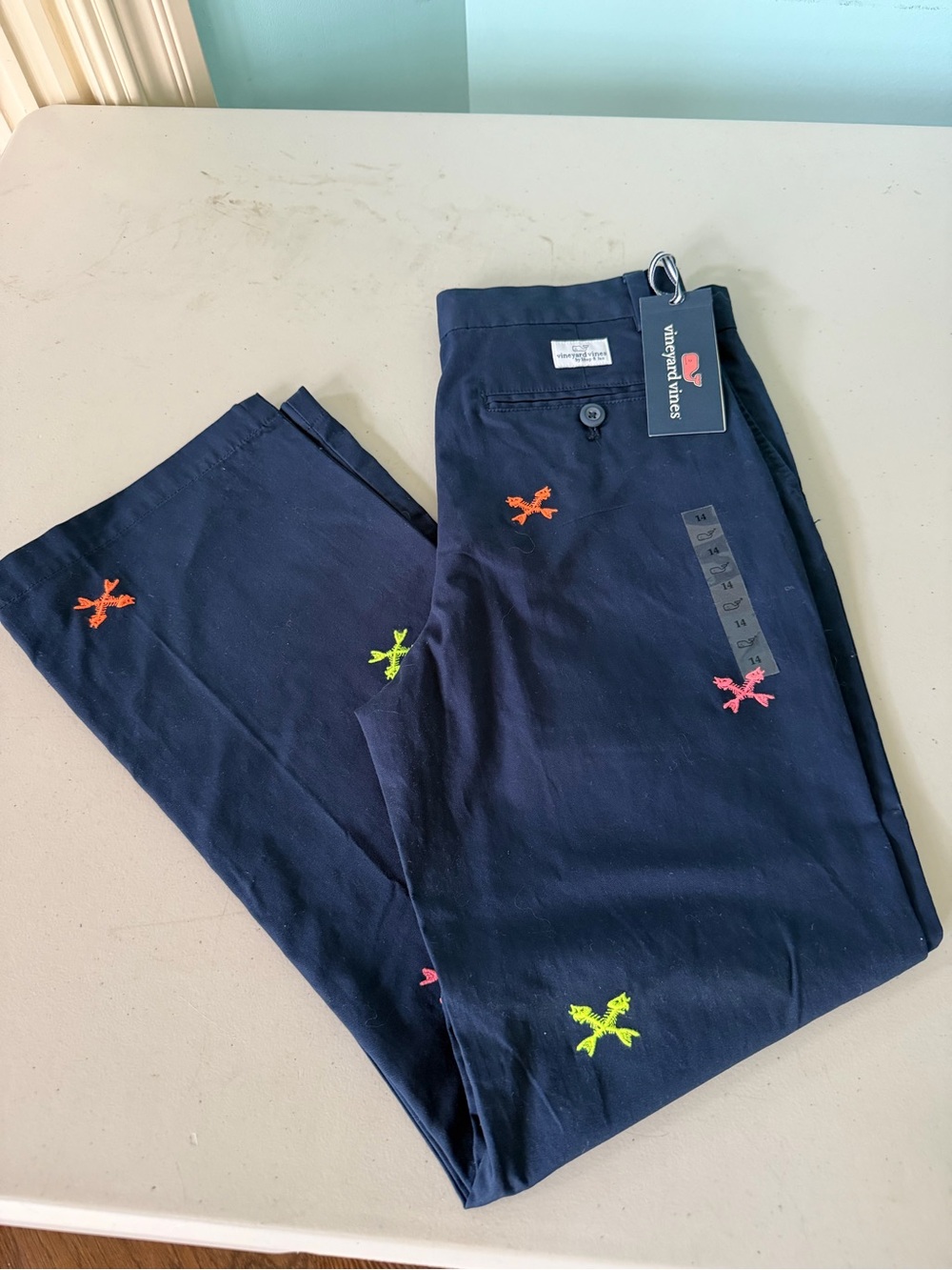 New Boys Vineyard Vines Neon Fishbone Embroidered Pants - 14